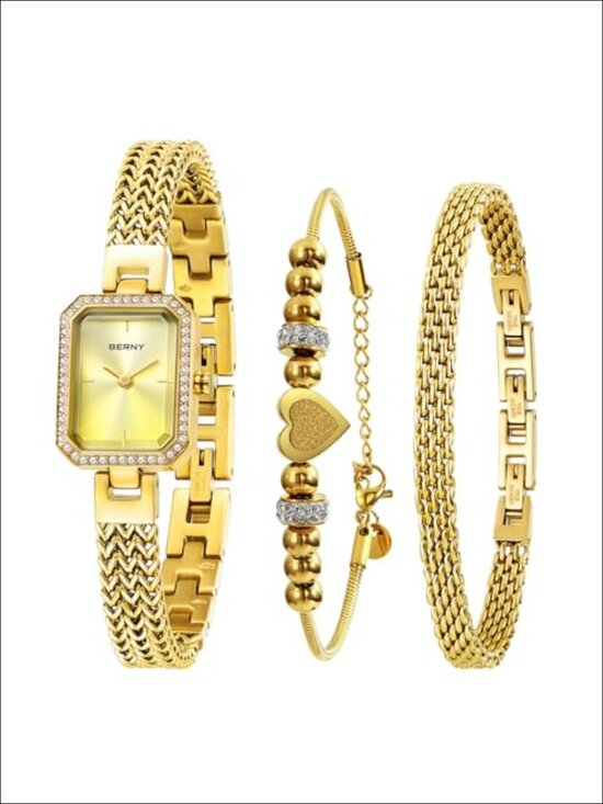 Dainty Quartz Wrist Watch and Bracelet Set - Stainless Steel, Crystal Accented, main image 6